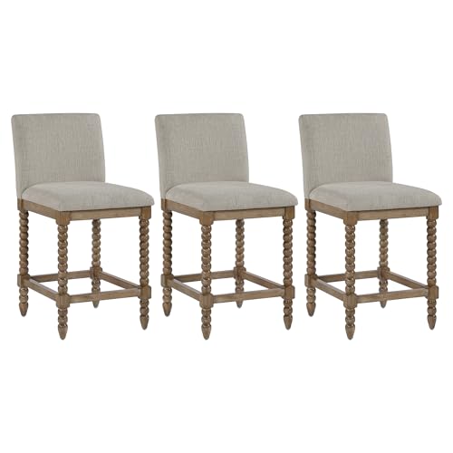 Butacos DUHOME de 3 piezas con asiento acolchado y respaldo de listones, taburetes de madera estilo rústico para isla de cocina, altura 26 pulgadas miniatura 3