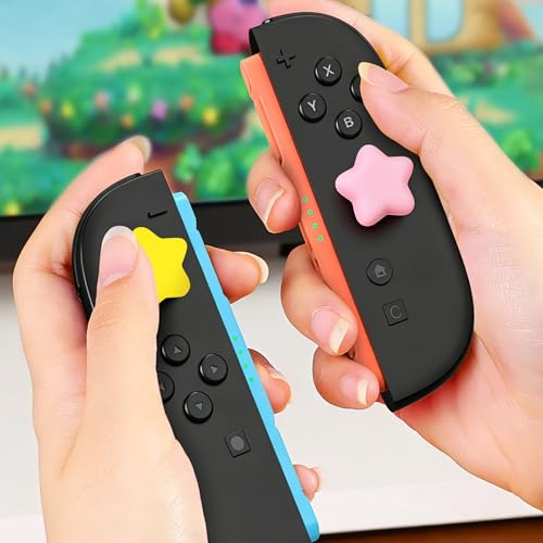 Image of PERFECTSIGHT Cute Star Thumb Grip Caps for Switch 2, PS5, PS4, Xbox Series X /S, Xbox One, Switch PRO Controller, 4PCS Kawaii Soft Rubber 3D Analog Thumbsticks Grips Joystick Cover (Yellow+Pink)