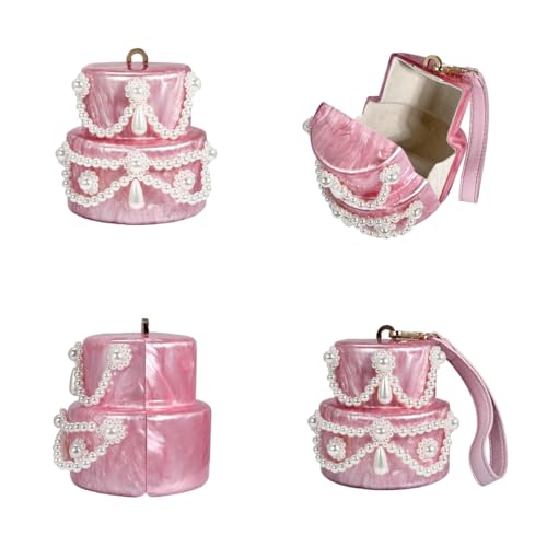 Image of Cake Shaped Acrylic Clutch Pearl Handbags Beaded Evening Bag Mini Clutch Handbag for Wedding Cocktail Party Prom