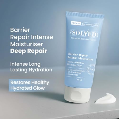 Image of The Solved Skin Barrier Repair Intense Moisturiser | Deeply Hydrating, Soothing Cream for Dry, Flaky & Sensitive Acne-Prone Skin | 50ml (Pack of 1)