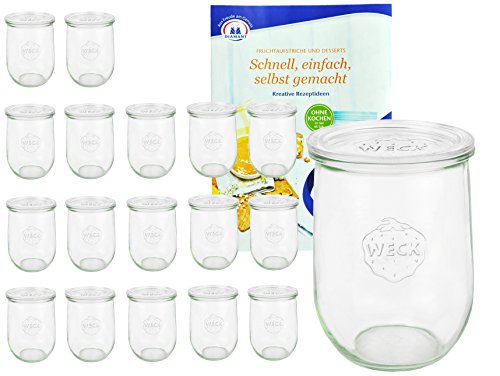 MamboCat 18er Set Weckgläser 1062 ml Tulpenform mit Deckel I Original Weck Tulpenglas Dessertglas I Einweckgläser mit Deckel für Obst Gemüse UVM I inkl. Diamant-Zucker Gelierzauber Rezeptheft