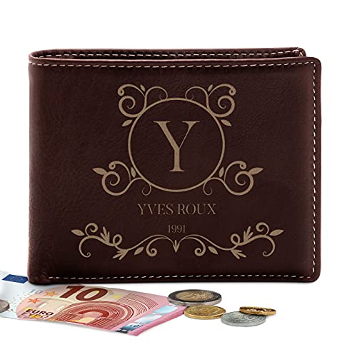Maverton Portefeuille personnalisé en cuir brun - Porte-carte pour lui - Organisateur d'argent - Portefeuille gravé en cuir naturel - Cadeau d’anniversaire pour chaque homme - Monogramme Cover