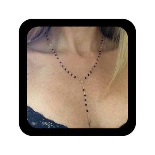 Cybche Vintage Cruz Y Lariat Collar De Oro Ónix Y Negro Facetado Collar De Cuentas Larga Cruz Gota Ónix Piedra Preciosa Joyas De Cuentas Para Las Mujeres