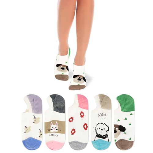 Image of Violet Mist Women No Show Socks Animal Patterned Low Cut Liner Socks Girls | Non Slip Invisible Socks, Novelty Funny Pattern Footies Flat Boat Socks Casual, Summer