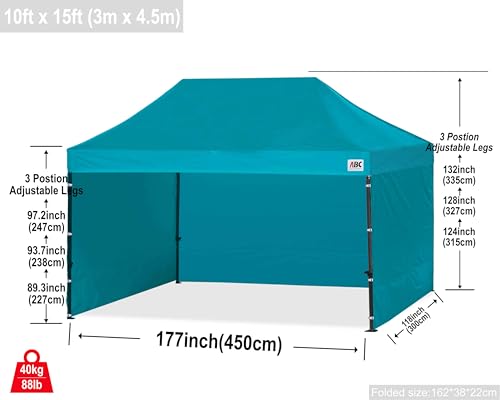 Image of ABCCANOPY Heavy Duty Easy Pop up Canopy Tent with Sidewalls 10x15, Turquoise