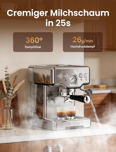 Neretva Sichtbares Manometer Espressomaschine Edelstahl, inkl. Barista Kit – Ansicht 6