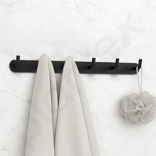 Image of Plantex Wall Hooks for Hanging Cloth /Stainless Steel Towel Hangers /Bathroom Robe Hooks /Door Hangers /Wall Hook Rack /Hook Rail for Hanging Keys - 6 Hooks (Pack of 3, Black)