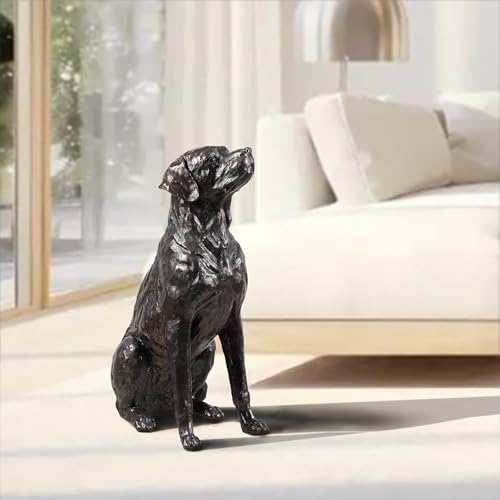 Figura Decorativa Labrador Sentado de Resina y Bronce