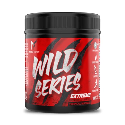 Image of MUSCLE FACTORY Wild Series Ultimate Pre-Workout Formula | Extreme blend with EAA for Energy, Strength, Mental Focus & Powerfull Pumps | (100gms - 20 servings) - Blood red with Free Shaker