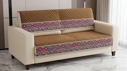 Image of KINGLY Sofa Cover 2 Seater Fully Covered | Stretchable Anti-Slip Slipcover | Washable Furniture Protector | Royal Gold | Set of 2 | Seat & Back |