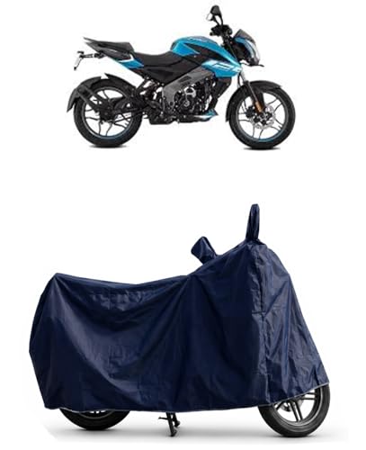 Image of Shield Heavy Duty Bike Cover for Bajaj Pulsar Ns 125 | All-Season, Tear-Proof Fabric | with Side Mirror Pocket & Buckle Belt | Bajaj Pulsar Ns 125 Bike Cover (Blue)