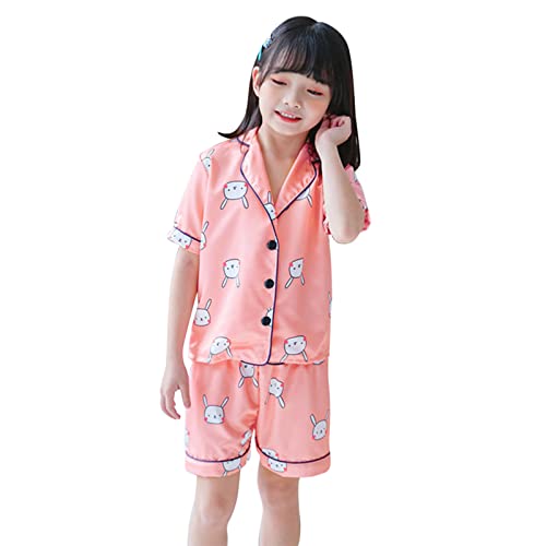 Cotton Pajama for Girls Kids Toddler Boy Girls Clothes Casual Cartoon Prints Short Sleeves Footed Pajamas 4t3