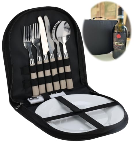 LS-LebenStil 10-tlg. Picknick-Set für 2 Personen inkl. Tragetasche - Camping-Geschirr - Wiederverwendbar mit Teller, Besteck Löffel Gabel Messer, Korkenzieher - Picknickkorb Picknickkoffer Mehrweg LS-LebenStil 10-tlg. Picknick-Set für 2 Personen inkl. Tragetasche - Camping-Geschirr - Wiederverwendbar mit Teller, Besteck Löffel Gabel Messer, Korkenzieher - Picknickkorb Picknickkoffer Mehrweg