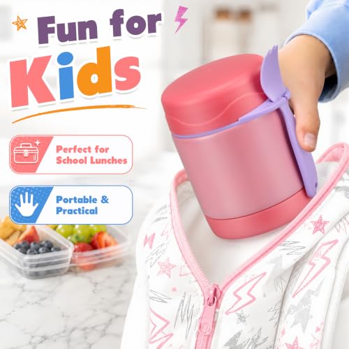 Image of 10oz Soup Thermo for Hot Food Kids,Lunch Thermo Kids Food Jar with Spoon Hot Insulated Food Containers,Leak Proof Stainless Steel Wide Mouth Lunch Thermo Jar for School(Pink)