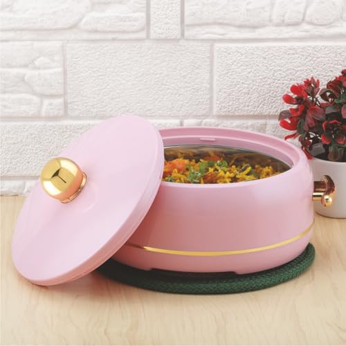 Image of Modware Atlantis Casserole 1500ml Elegant Design Premium Hot Pot, Retains Temperature for Hours, Insulated Inner Steel Casserole for Roti, Hot Box for Home, Chapati Box, Serving Bowl with Lid (Pink)