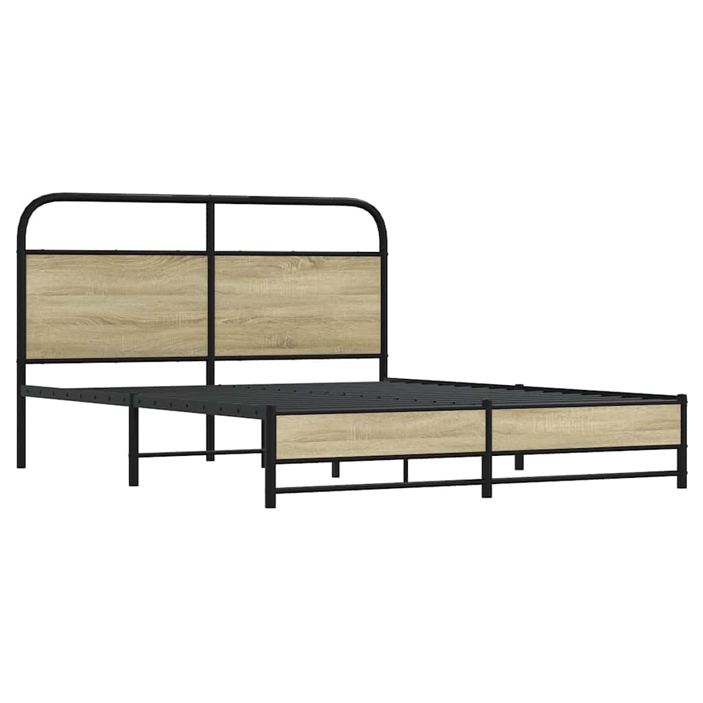 vidaXL Metal Bed Frame without Mattress Sonoma Oak 160x200 cm, bedroom furniture, double bed, bedstead, bed, double bed frame, bed base โ image 1