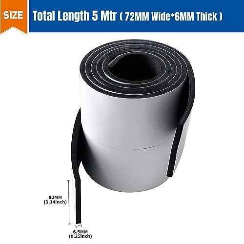 Image of Single Side 6MM Thick High Density Self Adhesive Foam Seal Tape, Weather Stripping Doors and Window Insulation Soundproofing- 72mm Width,5 Meter Length