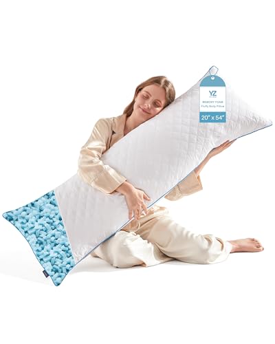 YZ HOME Long Body Pillow for Adults - Firm Body Pillow Insert with Shredded White Memory Foam, Adjustable Height, Soft Support for Side Sleeping, Pregnant Women, Washable (White, 20x54 Inch)