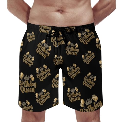 Birthday Queen Mens Swim Trunks Quick Dry Beach Swimming Shorts with Mesh Lining and Pockets