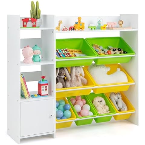 COSTWAY Kids Toy Storage Unit with Bins Cover