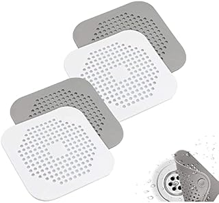 Square Drain Cover for Shower 4 PCS Silicone Hair Catcher 5.5 Inch Hair Stopper with Suction Cups TPR Drain Cover for Bathroom Bathtub Kitchen Filter Flat Strainer