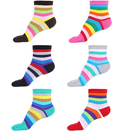 Image of SATINIOR 6 Pairs Rainbow Women Toe Socks Full Finger Socks Separated Cotton Stocking Colorful Stripe Stocking for Women Men