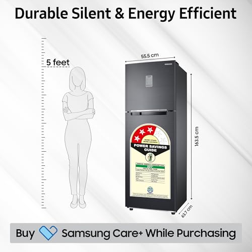 Image of Samsung 256 L, 3 Star, Convertible, Digital Inverter with Display Frost Free Double Door Refrigerator (RT30C3733BX /HL, Luxe Black)