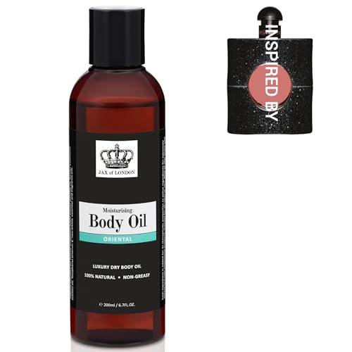 Jax of London Perfume Inspired Body Oil 200ml – 100% Natural Ingredients – Vegan – Moisturising Oil for Skin Hair & Massage – Helps Improve Appearance of Stretch Marks – Inspired by Black Opium