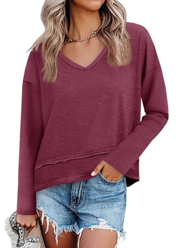 Image of Cicy Bell Womens Long Sleeve T Shirts V Neck Casual Flowy Tops Fall Fashion Loose Fit Basic Tees