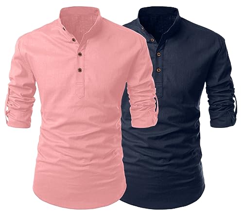 Image of FINIVO FASHION Combo of Men's Cotton Blend Solid Regular Fit Full Sleeve Straight Short Kurta Shirt, Casual and Formal Wear