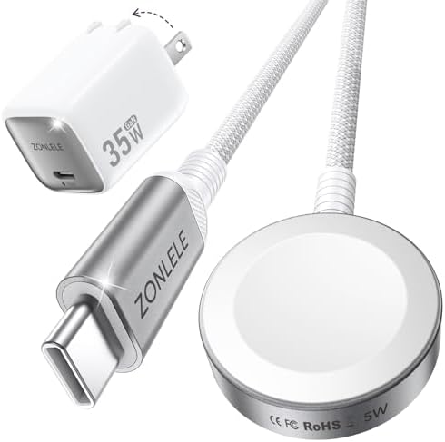 2026 5W Fast Charging for Apple Watch Charger, Upgraded USB C 35W Foldable Charger for iPhone iWatch, Magnetic Braided Charging Cable for Ultra 3/Ultra 2/Series 11/10/9/8/7/SE 2-3.3FT