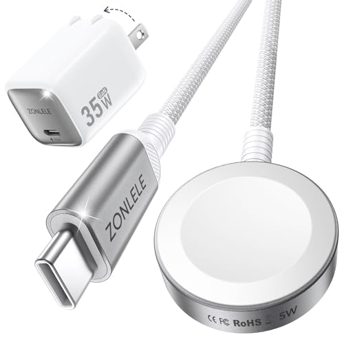 ZONLELE 2026 5W Fast Charging for Apple Watch Charger, Upgraded USB C 35W Foldable Charger for iPhone iWatch, Magnetic Braided Charging Cable for Ultra 3/Ultra 2/Series 11/10/9/8/7/SE 2-3.3FT