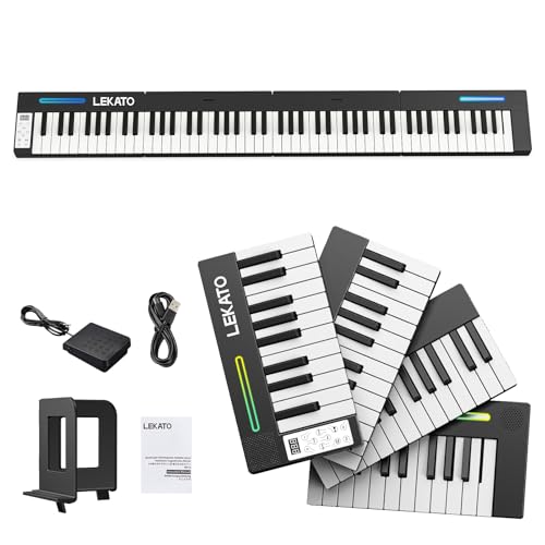 LEKATO teclado piano portátil 88 teclas magnético plegable piano electrónico 128 sonidos 128 ritmos Bluetooth MIDI split dual tone grabación auriculares principiantes hogar viaje