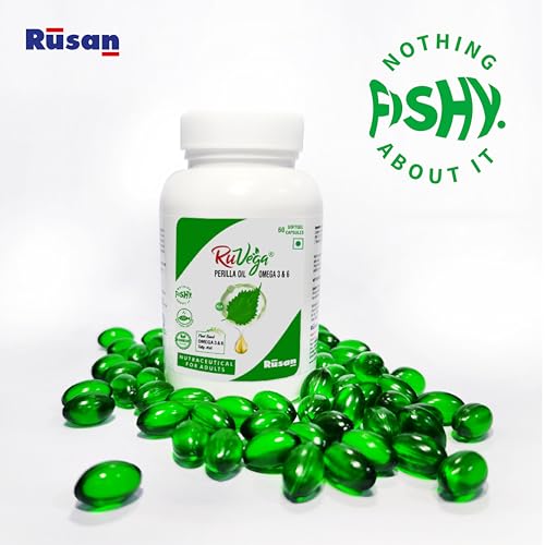 Image of Rusan RuVega Plant-Based Omega 3 & 6 Softgel | Herbal Perilla Oil with ALA | Fish-Free Softgel Nutraceutical for Adults | Vegan Supplements | Supports Heart, Brain, Joint & Skin Health (60 Count)