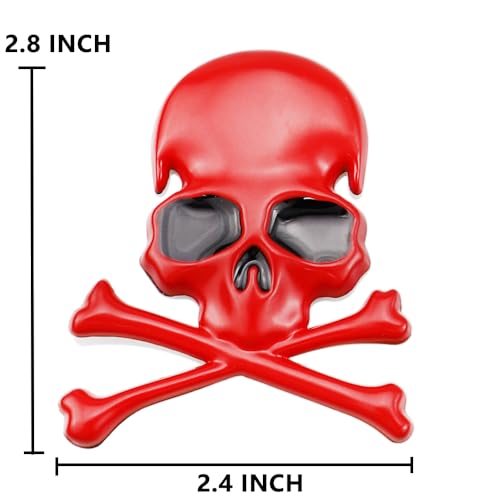 Image of 3D Skeleton Skull Emblem Car Side Rear Front Hood Trunk Door Fender Bumper Tail Box Car Motorcycle Personality Decoration Metal Badge Decal Sticker (1 PCS, Red Black), CR-Sk