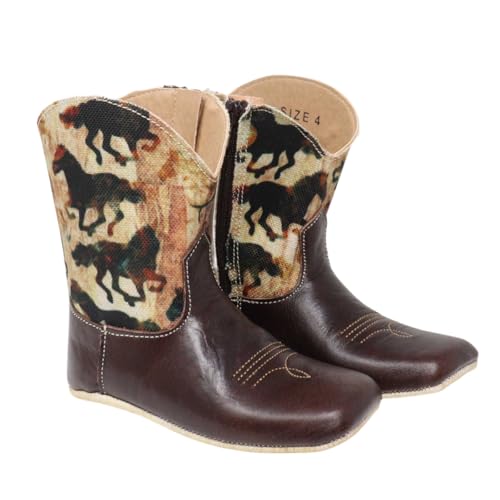Tin Haul Infants Boots, Cowboy in Training, Brown Leather Western Style, Side Zipper