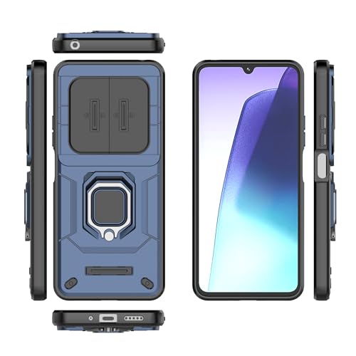 Image of Thermoplastic Polyurethane Camshield Pro Case With Slide Camera Protection And Ring Stand Bumper Back Case Cover For Redmi 14C / Redmi A4 / Poco C75 (Blue)