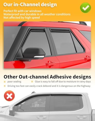 Image of in-Channel Window Visors Rain Guards for Ford Explorer 2020-2026 | Extra-Thick,Extra Durable,Window Deflectors,Vent Visors,Vent Shades,Car Accessories,Polycarbonate (PC)