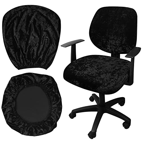 Yikko Housses de chaise en velours élasthanne extensible de 37 à 50 cm - Pour bureau, salle à manger, bar, décoration de fête de mariage, housse de siège + housse de dossier (noir) Cover
