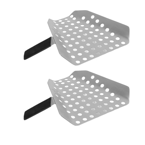 2pcs Fries Scoops,304 Stainless Steel Popcorn Speed Scoop with Holes for Removes Unpopped Kernels Ergonomic Single Handle French Fry Scooper for Filling Bags and Boxes