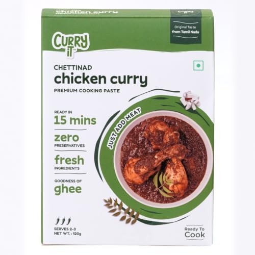 CURRYiT Chettinad Chicken Curry Paste 120g | Ready to Cook in 15 mins | Just add Fresh Mutton, Meat, Fish | Goodness of Ghee | No Preservatives | Eat with Chawal Roti | Indian Masala Gravy