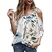 Xmiral Maglietta Casual da Donna Top con Spalle Scoperte in Pizzo con Maniche Lunghe in Pizzo Taglie Forti Elegante (S,Blu)