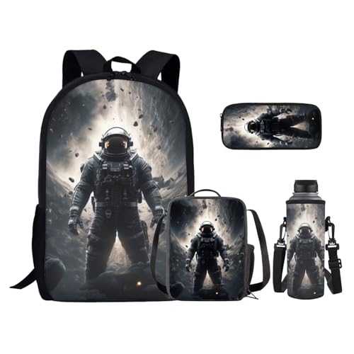 Space Astronaut Backpack for Boys Kids Backpack with Lunch Box Water Bottle Sleeve and Zipper Pencil Pouch 4Pcs Set 17