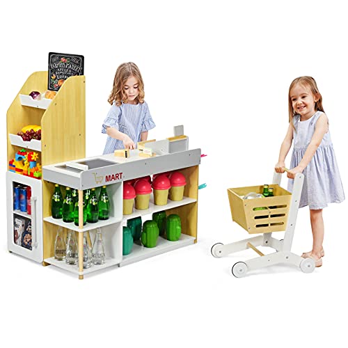 RELAX4LIFE Supermarkt mit Einkaufswagen, inkl. Tafel & Registrierkasse, Spielzeug als Kassierer, Kassenspielset mit…