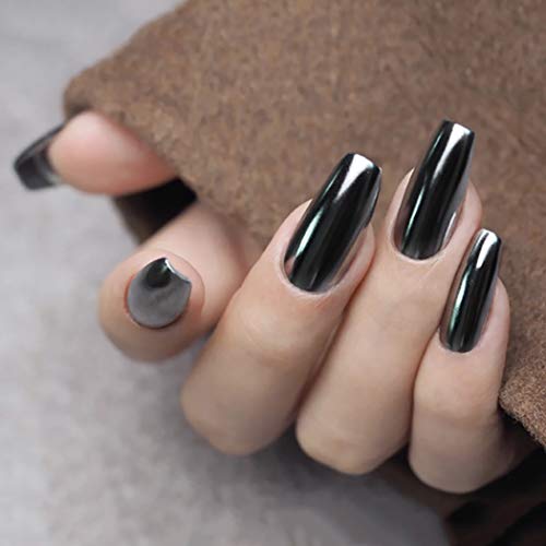 Sethexy Ballerina Black Glossy False Nails Coffin Mirror Full Cover 24Pcs Acrylic Art Nail tips For Women and Girls