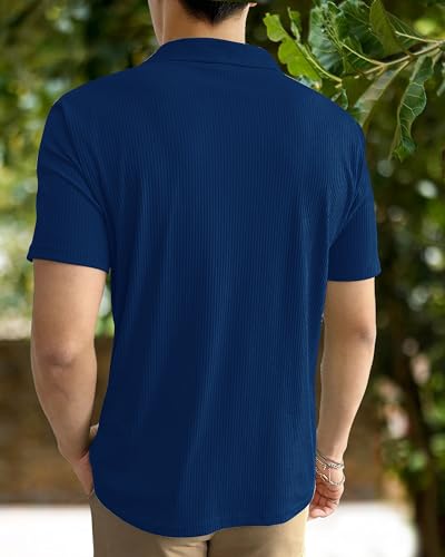 Image of I ENTERPRISE Cotton Blend Regular Fit Round Spread Collar Solid Short Sleeve T-Shirt for Men & Boys
