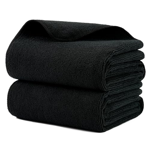 New Microfiber Hair Drying Salon Towels, Quick Dry, Lint Free, 2 Pack (Black)