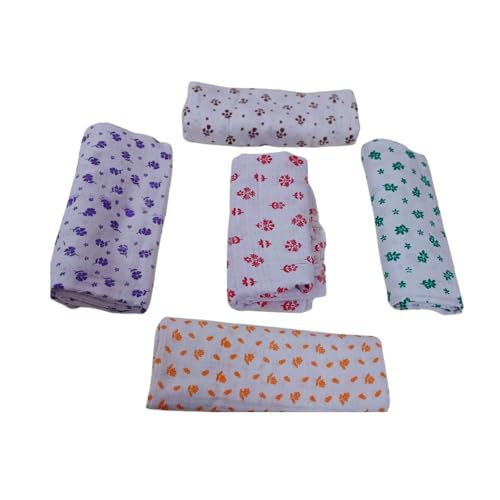 Image of Kerala Thorthu Bath Towel -Traditional Handloom Woven - Pure Cotton- End Finished -White Based-Floral Printed - Super Soft Absorbing Fabric- S Unisex- Pack of 2 Pieces 68x135 Cm (Brown + Orange)
