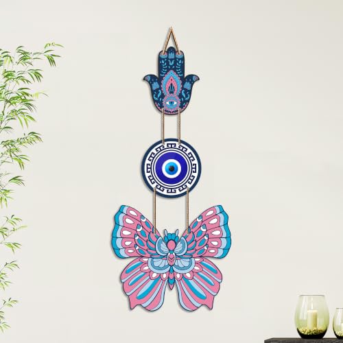Image of Artvibes Hamsa Hand Butterfly Evil Eye Wall Hanging for Home Entrance | Protective MDF Wall Decor | Decorative Art for Living Room | Bedroom | Office & Main Door | Gift Item (WH 8583N)