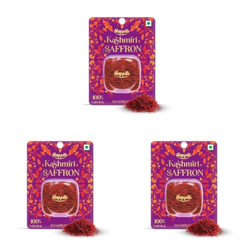 Image of Happilo Premium Kashmiri Saffron .5g, Handpicked Pure Kesar for Pooja, Finest A++ Grade, Whole Threads For Golden Milk, Cooking Biryani (Pack of 3)